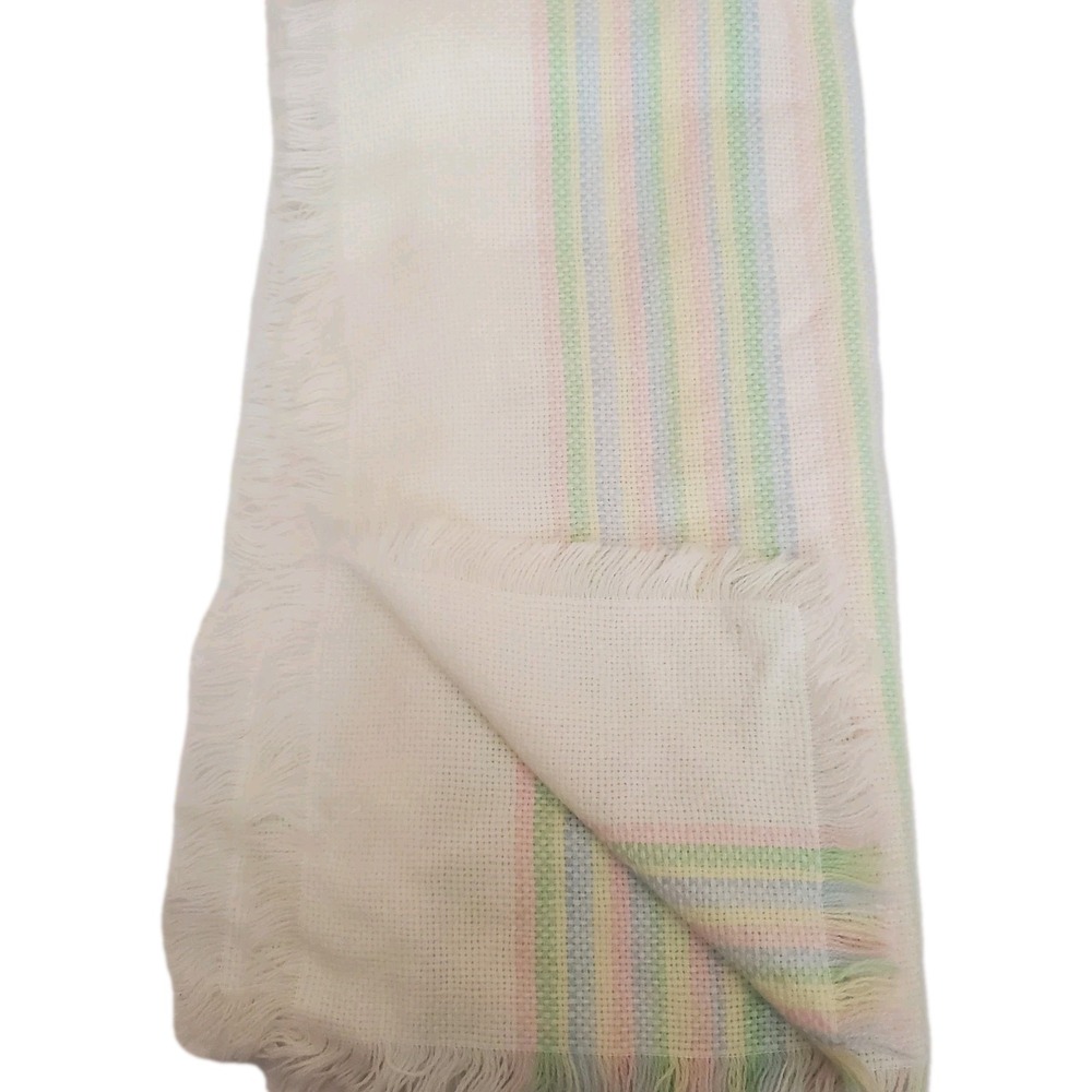 The Three Weavers Handwoven Pastel Stripes Receiving‎ Blanket Fringe Soft Light